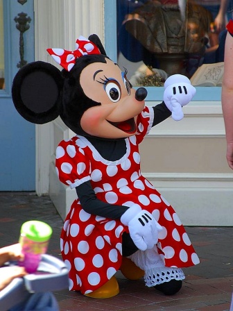 Eine Person ist verkleidet als Minnie Maus.