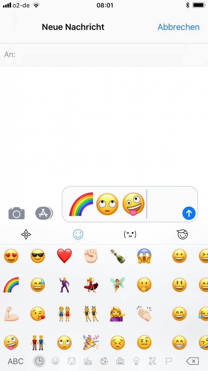 3 Emojis in einer Nachricht: ein Regenbogen, zwei Smileys mit rollenden Augen