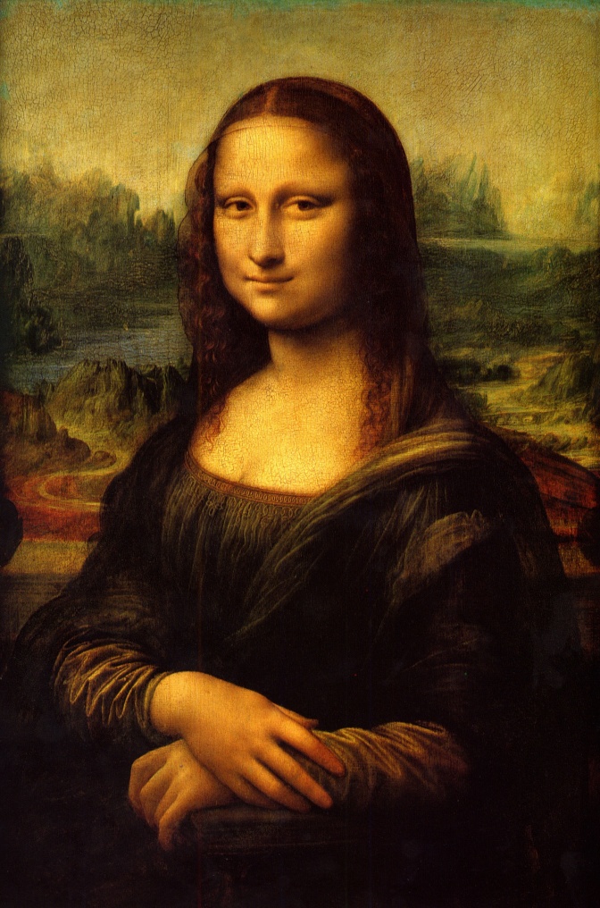 Gemälde einer dunkelhaarigen Frau, die geheimnisvoll leicht lächelt.
