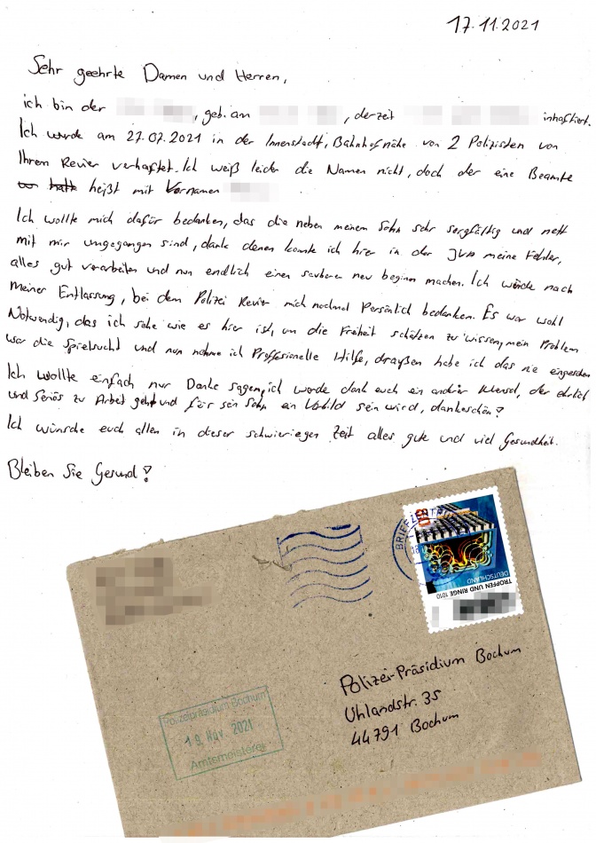 Der handschriftliche Brief aus dem Gefängnis