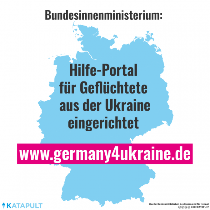 Eine Deutschlandkarte, darüber ein Infotext zur neuen Website der Bundesregierung und der Link www.germany4ukraine.de