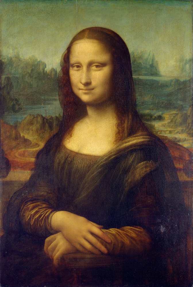 Gemälde einer Frau mit langen. glatten braunen Haaren. Sie hat die Hände im Schoß gefaltet und ein leichtes Lächeln liegt auf ihren Lippen.