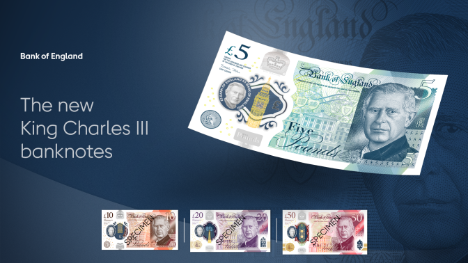 4 neue Geldscheine mit dem Porträt von König Charles