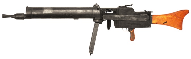 Ein schwarzes Gewehr mit einem hellen Holzgriff