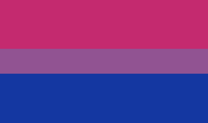 Eine Flagge mit 3 Farben: Oben ein breiter pinkfarbener Streifen, in der Mitte ein schmaler lilafarbener Streifen und unten ein breiter, dunkelblauer Streifen.
