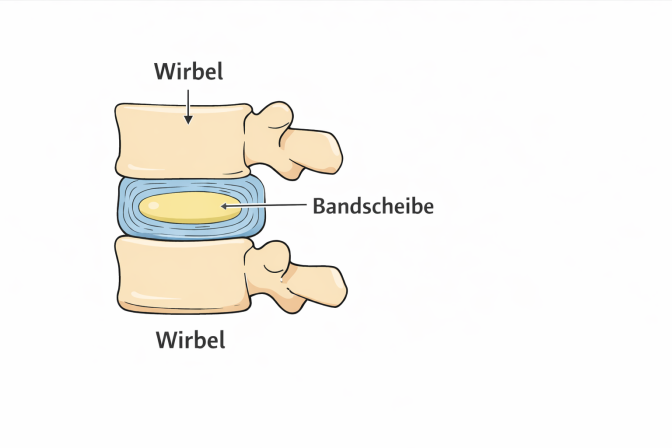 Eine Illustration einer Bandscheibe zwischen 2 Wirbeln